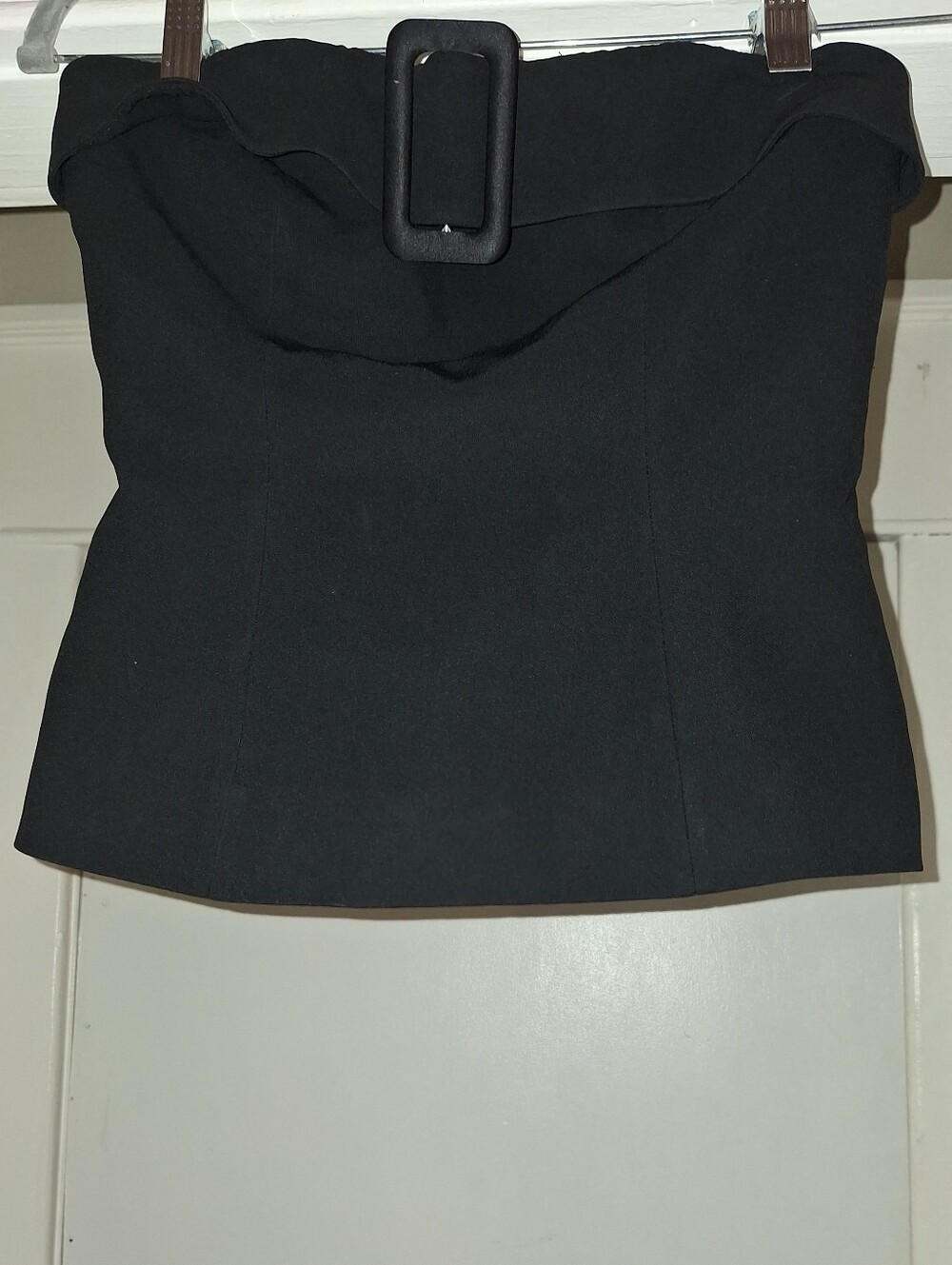 Reformation Black Strapless Buckle Crop Top - Picture 3 of 5